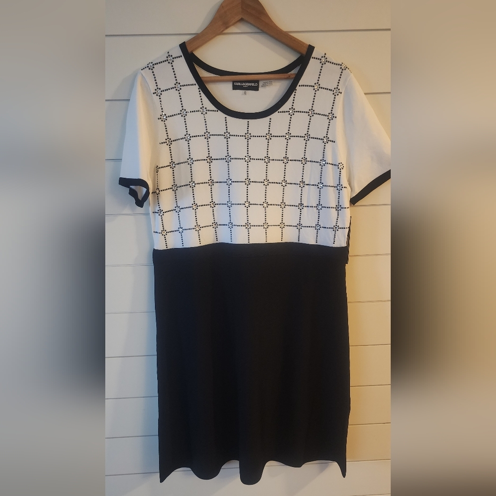 Karl Lagerfeld Black and White Check Midi Dress